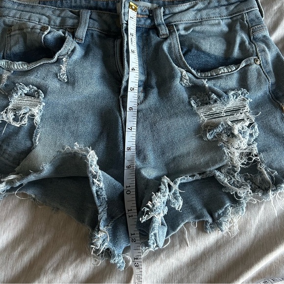 Almost Famous Light Blue Distressed High Waisted Jean Shorts Grunge, Punk, Edgy - Picture 9 of 10